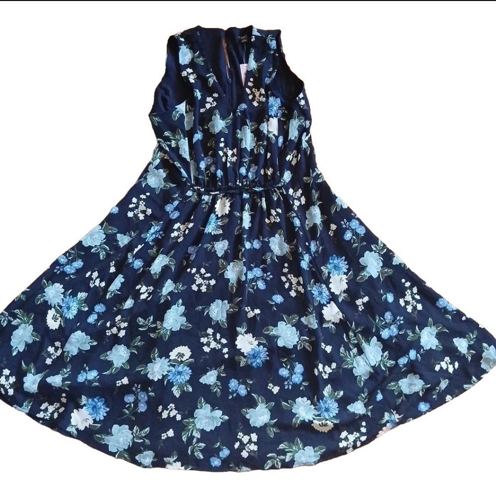 NWT Ann Taylor Factory Blue Floral Midi-Length Party Dress ■ Size 14P